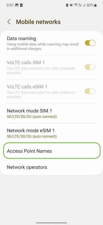 Samsung APN Step 4